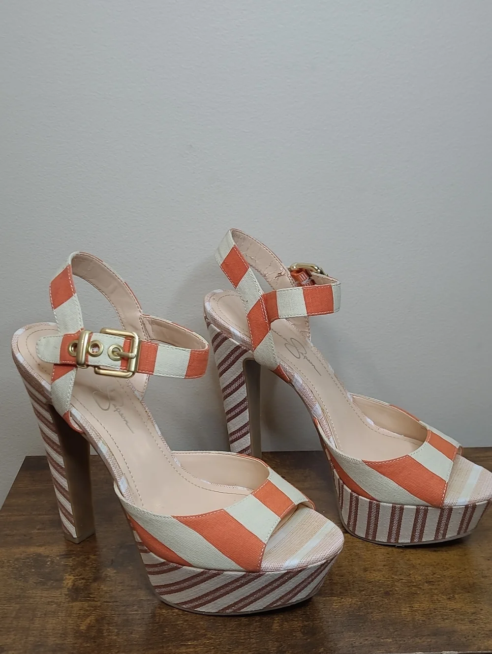 Jessica Simpson PAPAYA Orange & Cream Sundown Yacht Striped Platform Heels (9)